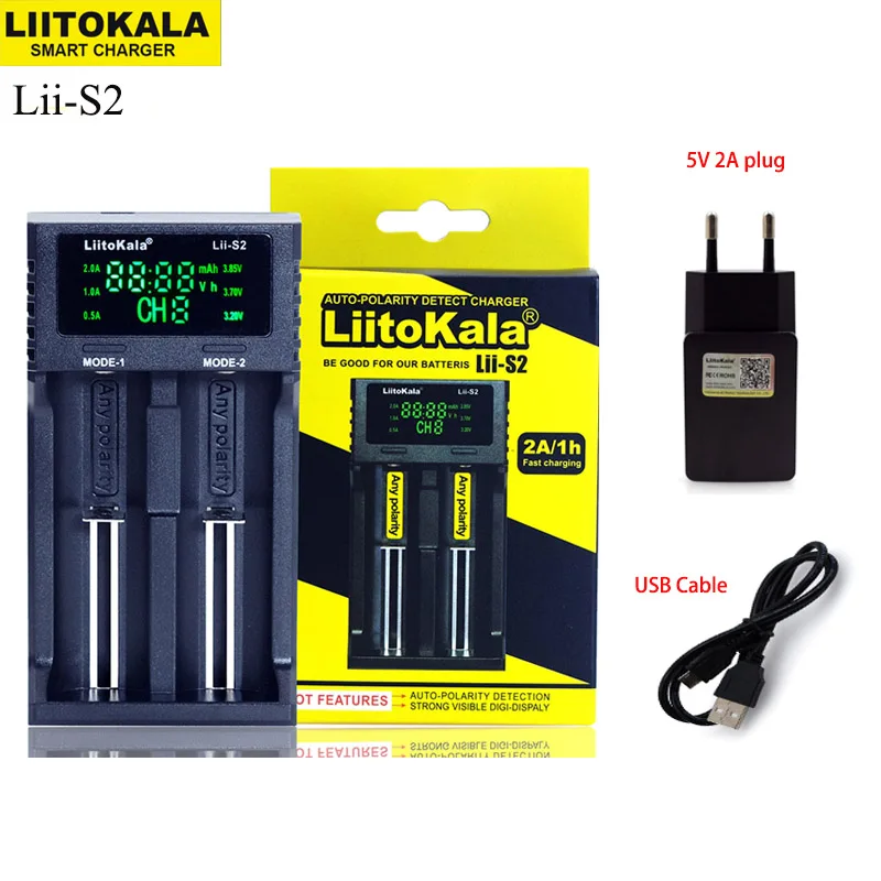 Liitokala Lii-S2 18650 Battery Charger 1.2V 3.7V 3.2V AA/AAA 26650 21700 NiMH Li-ion Battery Smart Charger+ 5V 2A Plug
Liitokala Lii-S2 18650 Battery Charger 1.2V 3.7V 3.2V AA/AAA 26650 21700 NiMH Li-ion Battery Smart Charger+ 5V 2A Plug