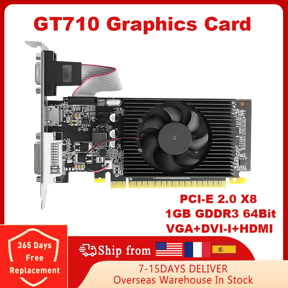 

GT710 Graphics Card PCI-E 2.0 X8 1GB GDDR3 64Bit VGA DVI-I Video Card for nVIDIA Cards Geforce GT 710 1GB 64Bit