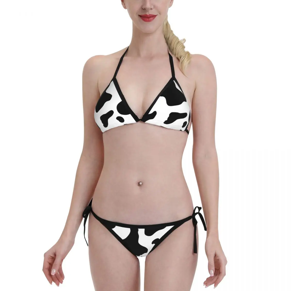 

Cow Patter Swimsuit Women Bikini Sets Push Up Sexy Bodysuit Beachwear Set Bandage Bather Swimming Suit