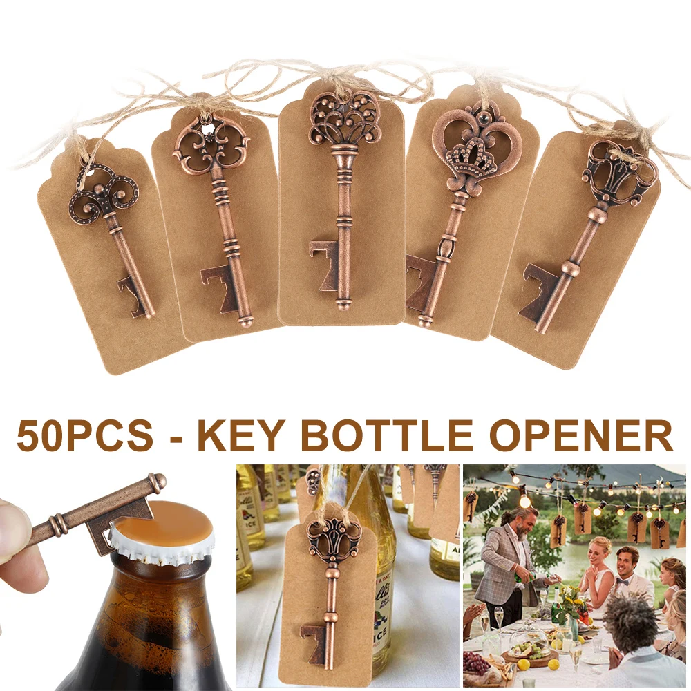 50Pcs Combined Key Bottle Opener 5 Styles Metal Skeleton Wine Keychain Set Tags Card Souvenir Decor Wedding Party Favor Supplies
50Pcs Combined Key Bottle Opener 5 Styles Metal Skeleton Wine Keychain Set Tags Card Souvenir Decor Wedding Party Favor Supplies