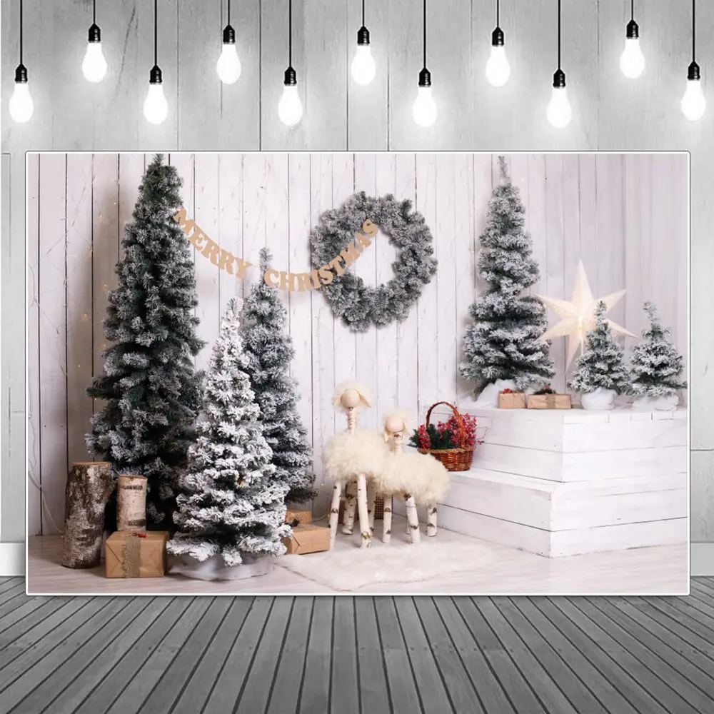 Silver Snow Christmas Trees Wreath Sheep Photography Backdrops Golden Stars Gifts Wooden Board Wall Decoration Photo Backgrounds
Silver Snow Christmas Trees Wreath Sheep Photography Backdrops Golden Stars Gifts Wooden Board Wall Decoration Photo Backgrounds