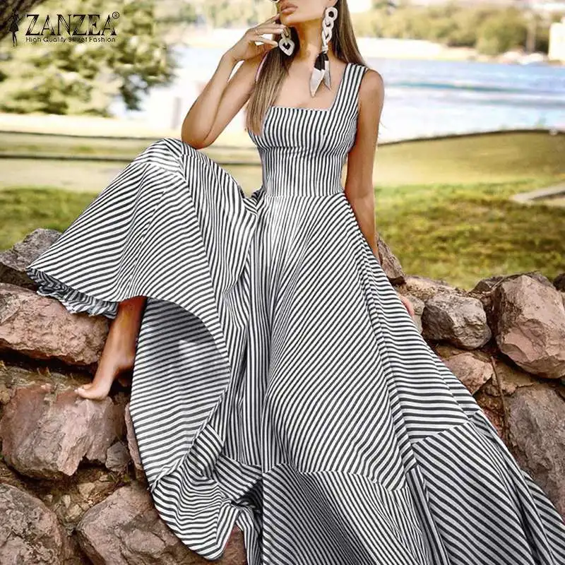 France Elegant Maxi Dress Tank Shirt Party Striped Sleeveless Boho Beach Sundress Holiday Summer Chic A Line Robe Women Zipper
France Elegant Maxi Dress Tank Shirt Party Striped Sleeveless Boho Beach Sundress Holiday Summer Chic A Line Robe Women Zipper