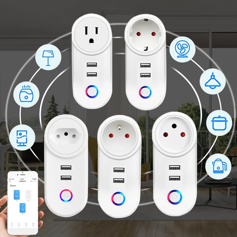 

WIFI Smart Socket Dual USB Port Power Socket Voice App Control Timing Countdown Power-off Memory EU/US/Brazil/Israel/France Plug