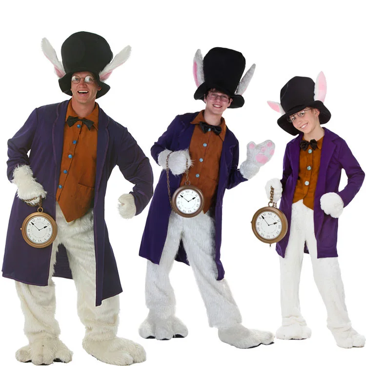 

Детский сценический костюм на день Хэллоуина для детей и взрослых Косплей Алиса в стране чудес будильник Костюм Кролика