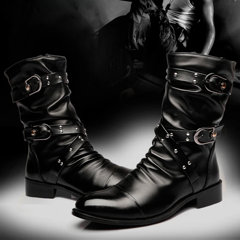 Новинка, кожаные ботинки в британском стиле с острым носком и высоким верхом, мужские ботинки средней длины, модные теплые кожаные ботинки на платформе и Кашемировой подкладке, Осень-зима 
Новинка, кожаные ботинки в британском стиле с острым носком и высоким верхом, мужские ботинки средней длины, модные теплые кожаные ботинки на платформе и Кашемировой подкладке, Осень-зима