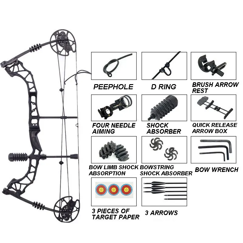 

1 Set Archery 35-70 Lbs Compound Bow IBO 329 Fps Fishing Shooting Ourdoor Hunting Bow 16-30inch Draw Length Sports Bow and Arrow