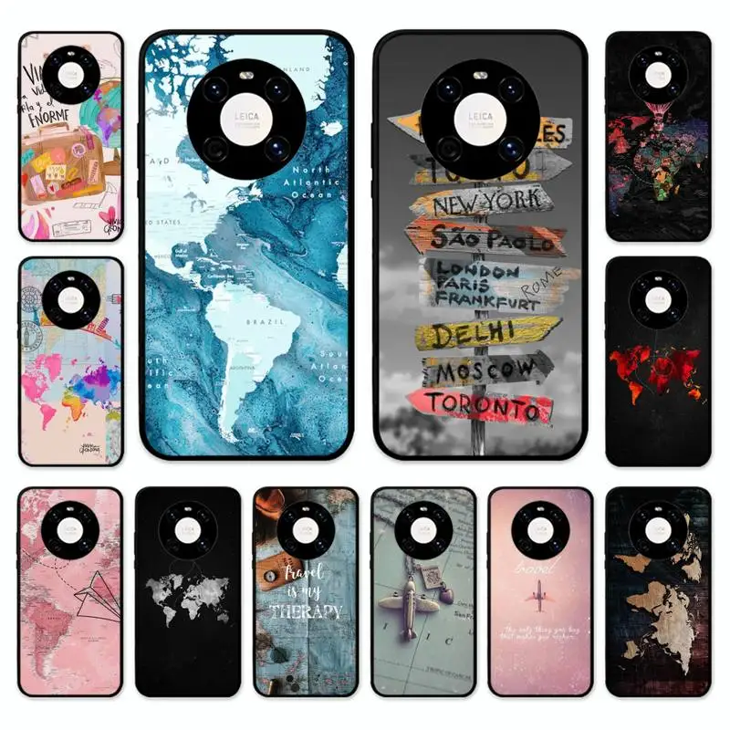 

World Map Travel Phone Case for Huawei Mate 20 10 9 40 30 lite pro X Nova 2 3i 7se funda