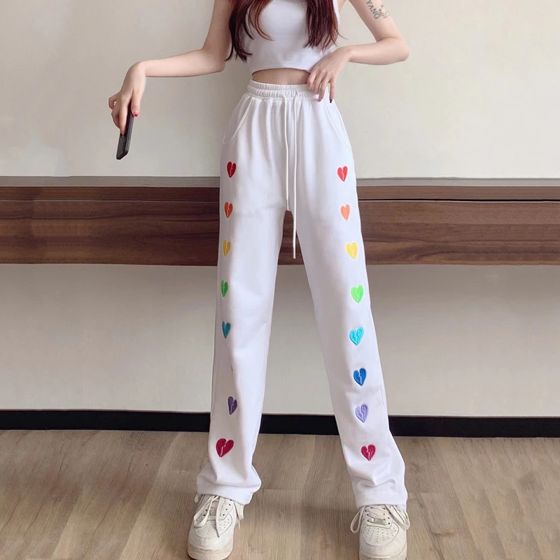 Summer Trousers Men Women Streetwear Hip Hop Harajuku Rainbow Heart Embroidery Thin Casual Pants Loose Elastic Waist Straight
Summer Trousers Men Women Streetwear Hip Hop Harajuku Rainbow Heart Embroidery Thin Casual Pants Loose Elastic Waist Straight