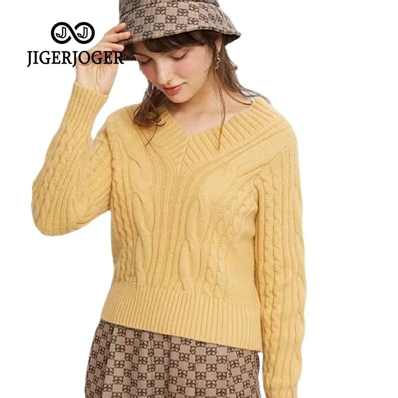 Женский Однотонный свитер с V-образным вырезом
Женский Однотонный свитер с V-образным вырезом