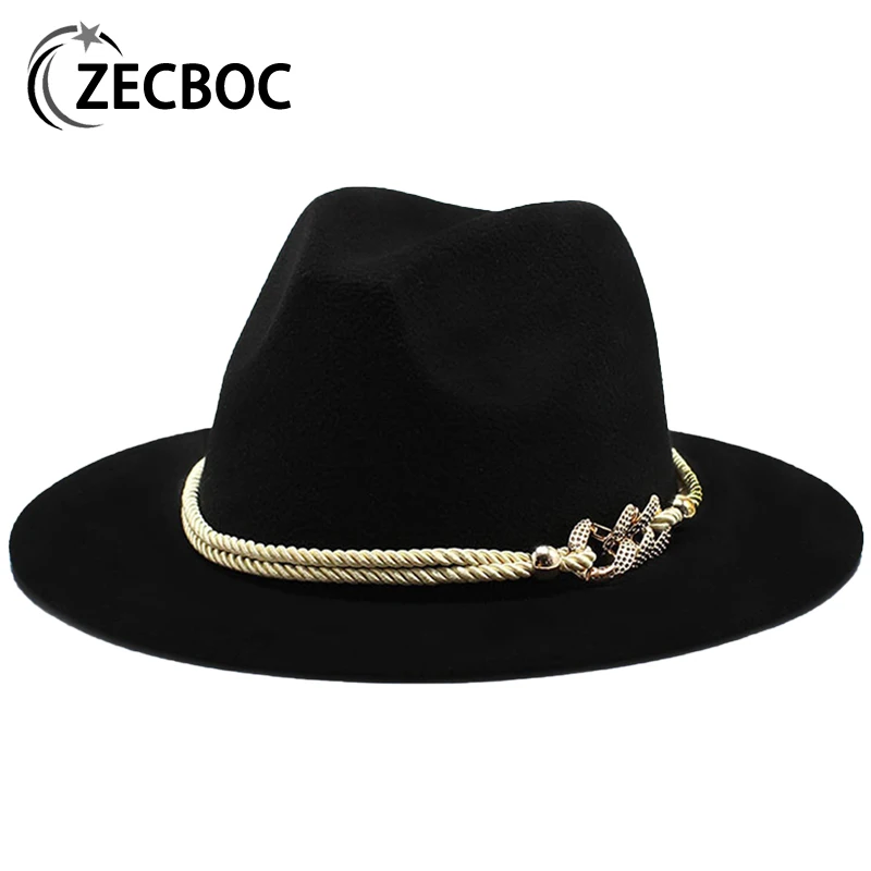 

Panama Solid Felt Fedora Hat For Women Black/White Wide Brim Simple Church Derby Top Hat Men Artificial Wool Blend Warm Jazz Cap
