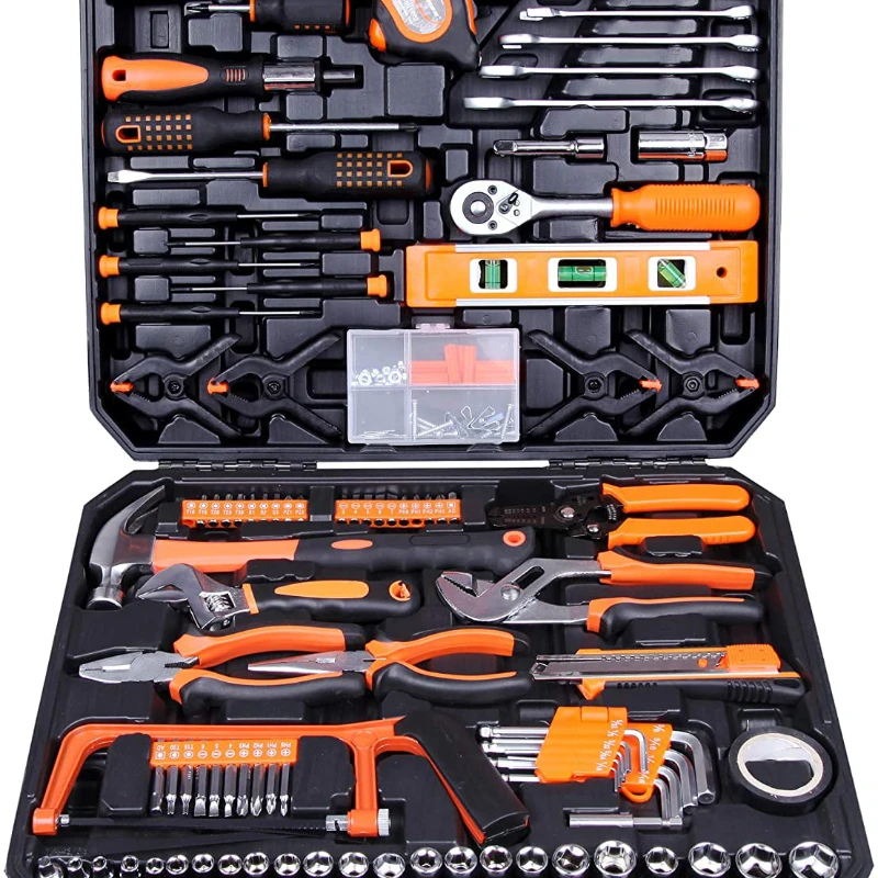 

168 Piece Tool Set Kit General Household Hand with Plastic in Storage Case Orange