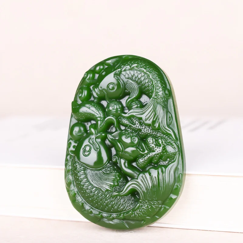 Natural Green Jade Carp Pendant Necklace Hand Carved Lotus Fashion Jewelry Accessories Chinese Charm Amulet Gifts for Women Men
Natural Green Jade Carp Pendant Necklace Hand Carved Lotus Fashion Jewelry Accessories Chinese Charm Amulet Gifts for Women Men