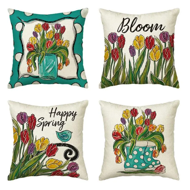 

Spring Flower Beige Floral Pillowcase Deep De Cojin 45x45 Couche Square Garden Sofa Cushion Cover Housse Coussin Decoration
