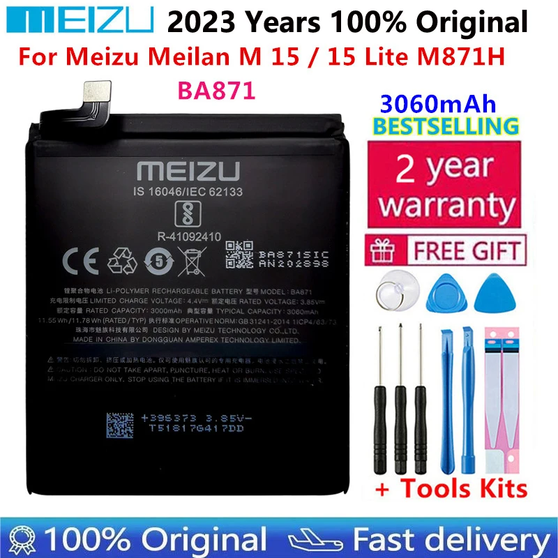 

100% Original NEW MEIZU BA871 Battery For MEIZU M15 / M15 Lite M871H Mobile Phone High Quality Batteries Bateria+ Gift Tools