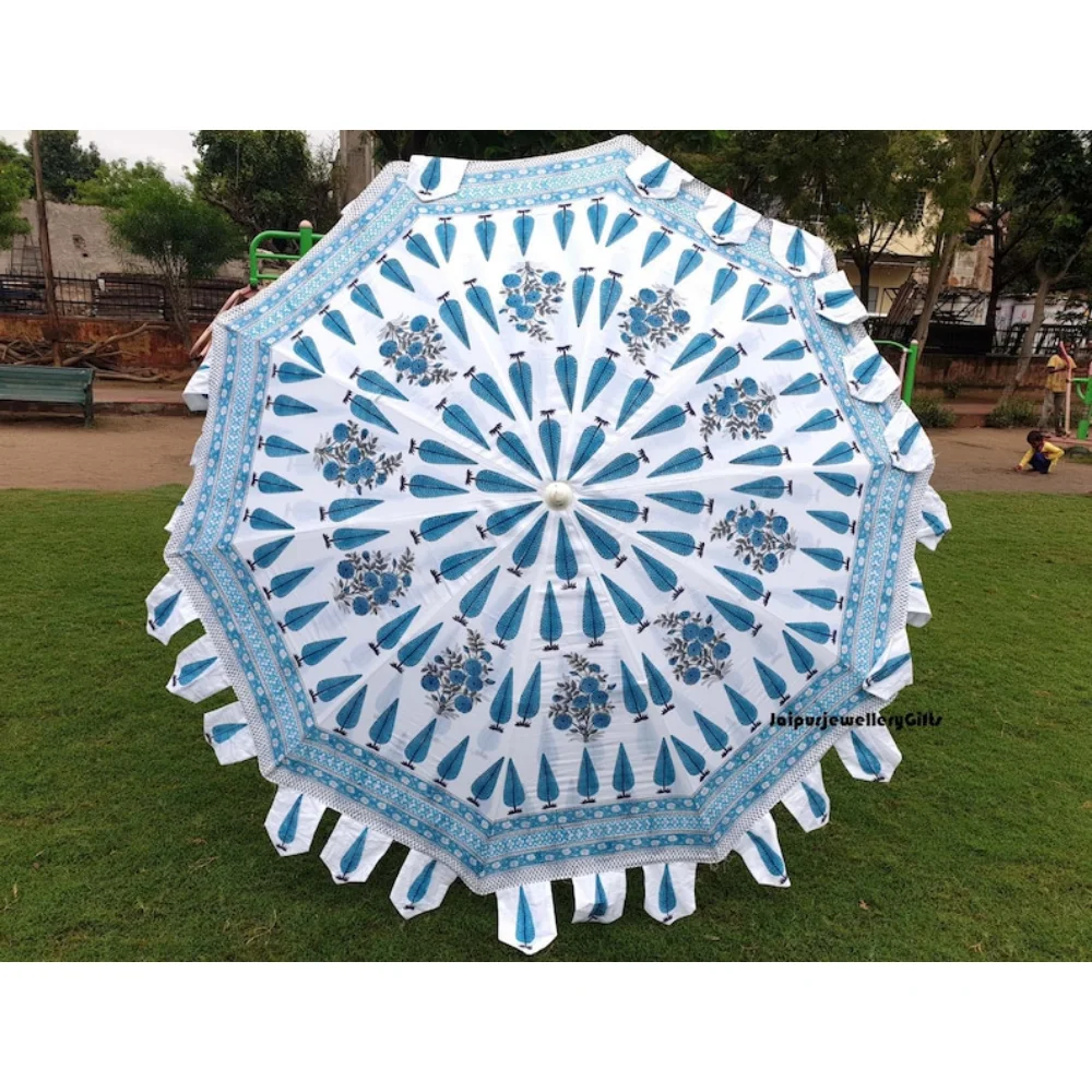 

Indian Block Print Cotton Umbrella, Beautiful Unique Design Outdoor Decor Party Parasols,Hippie Exclusive Beach Garden Sun Shade