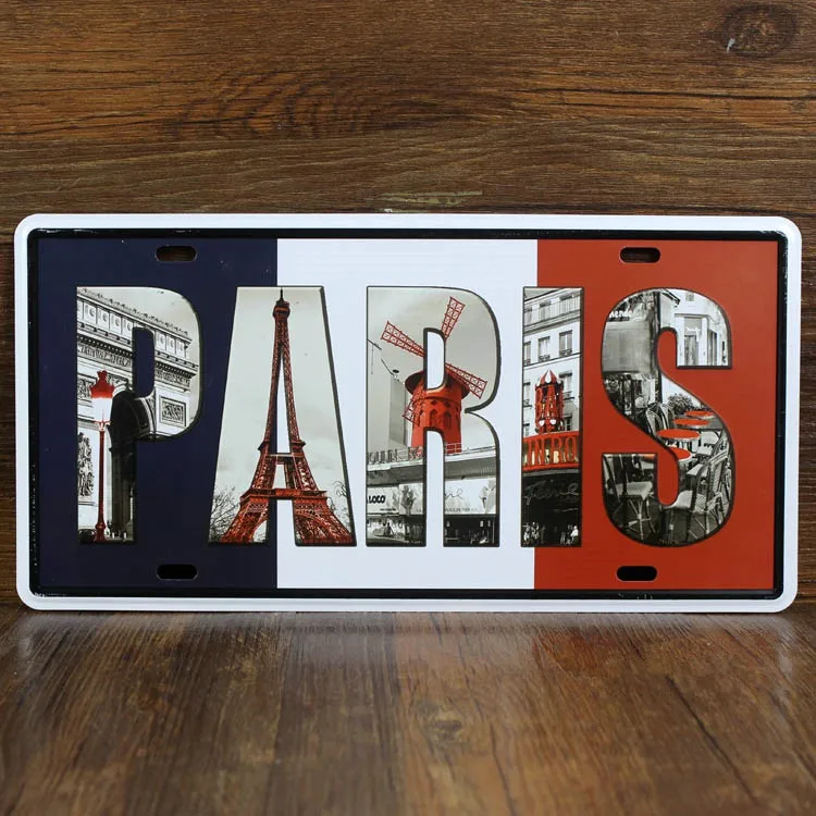 SYF--00143 NEW 2015 letter slogan" PARIS in france" Metal vintage License Plate number tin signs cafe pub wall decor 30*15 CM
SYF--00143 NEW 2015 letter slogan" PARIS in france" Metal vintage License Plate number tin signs cafe pub wall decor 30*15 CM