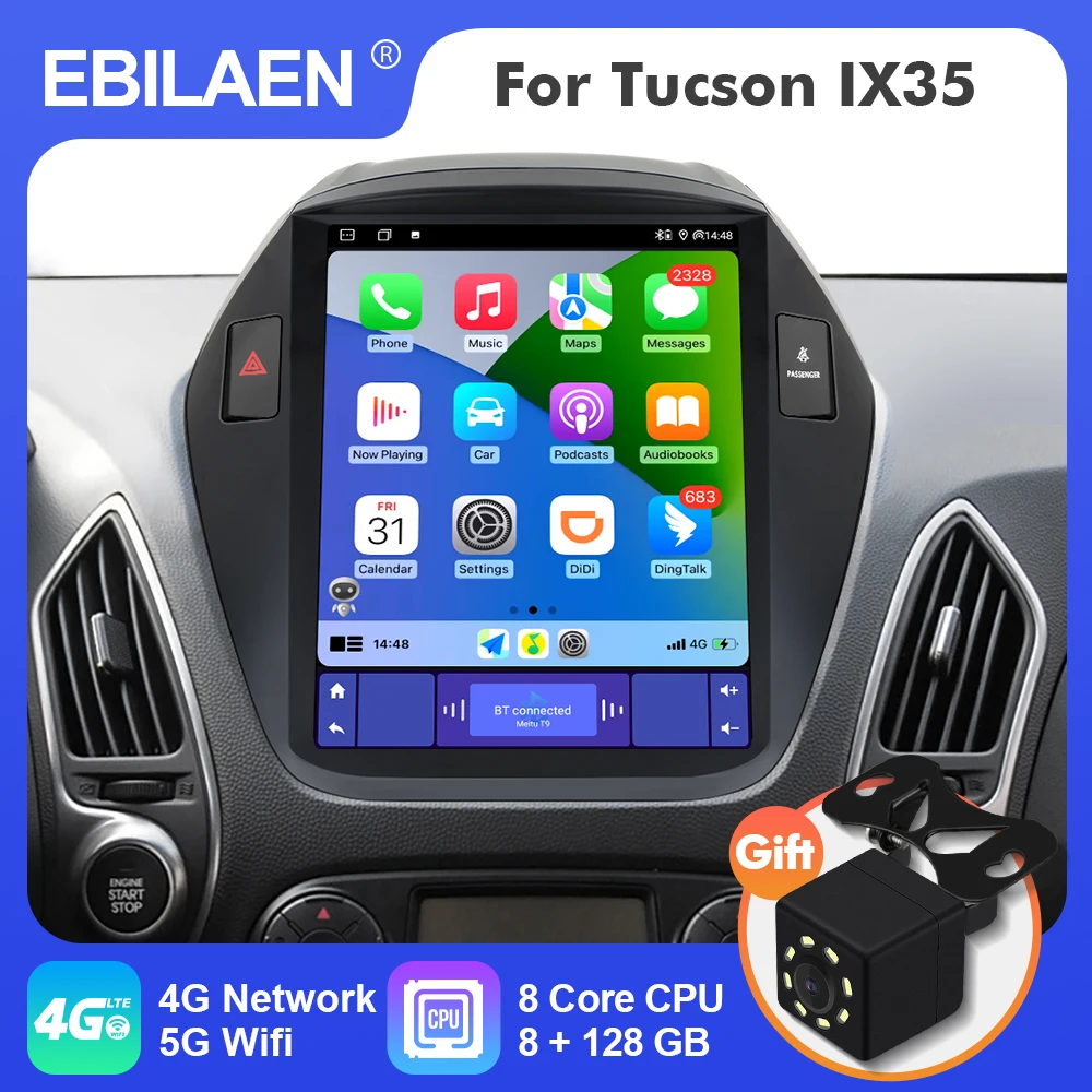 

EBILAEN Android 12 Car Radio For Hyundai Tucson IX35 2009-2015 Tesla Style Vertical Screen Multimedia Player Carplay 4G 2Din