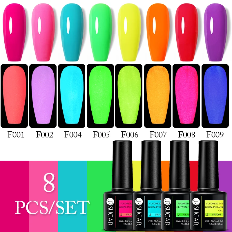 UR SUGAR 7.5ML 8Pcs Fluorescent Glow-in-dark Gel Nail Polish Set Sparkly Neon Luminous UV LED Nail Art Varnishes Manocures Gel
UR SUGAR 7.5ML 8Pcs Fluorescent Glow-in-dark Gel Nail Polish Set Sparkly Neon Luminous UV LED Nail Art Varnishes Manocures Gel