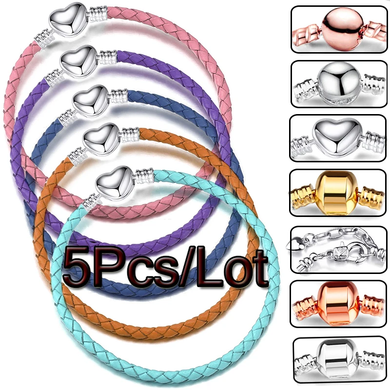 

5 шт./лот модные кожаные браслеты-цепочки с застежкой в форме сердца браслет для женщин мужчин девушек Pulseras ювелирные изделия в подарок Bluk