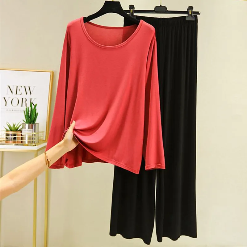Fdfklak Autumn Modal Homewear Suit Korean Long-Sleeved Bottoming Shirt + High Waist Wide Leg Pants Pajamas Women Two-Piece Set
Fdfklak Autumn Modal Homewear Suit Korean Long-Sleeved Bottoming Shirt + High Waist Wide Leg Pants Pajamas Women Two-Piece Set