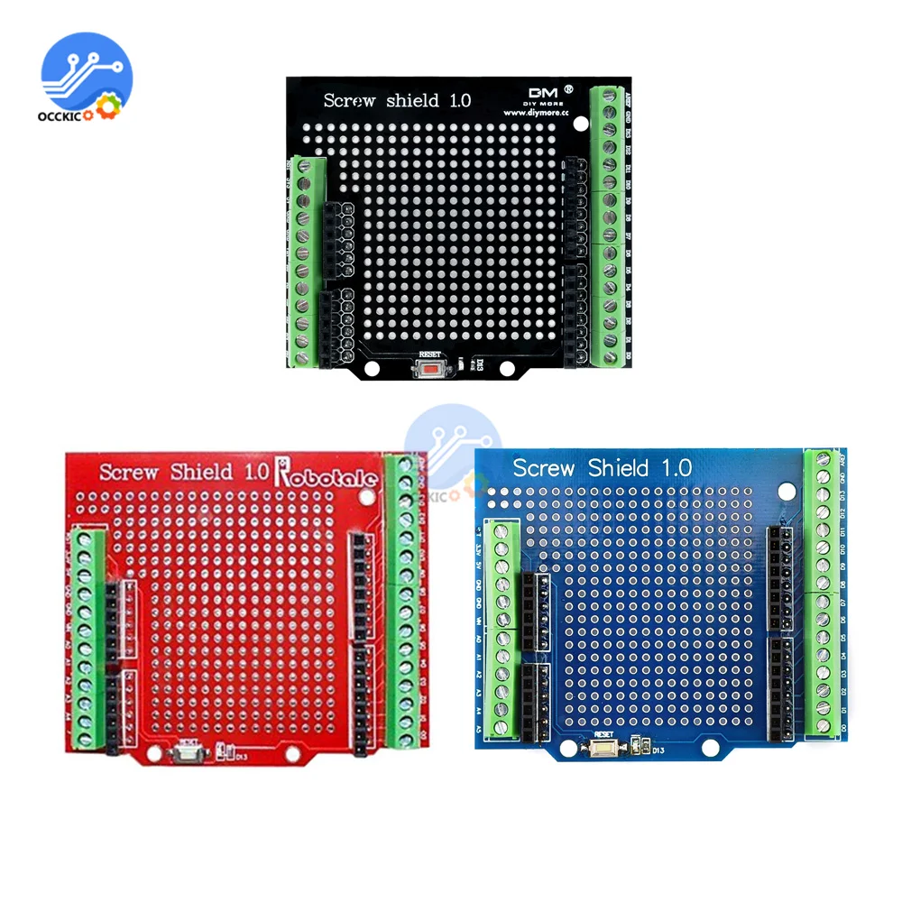 

Винтовой щит Proto для Arduino, кнопка сброса с открытым исходным кодом, светодиод D13, новинка для макетной платы, терминал 3,81, двусторонняя печатн...