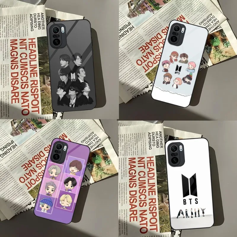 

Cartoon B-BTS-Bangtan-Boys Phone Case For Xiaomi 13 10 10T 11i 11T Redmi Note 11 8 11S Pro Poco M4 F3 X3 2023 Glass Back Cover