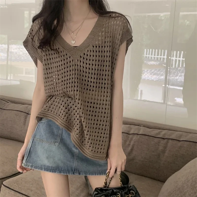 Yasuk Summer Fashion Casual T-Shirts Pullover Women's Loose Slim Tees Simple Knitted Soft Thin Gentle Short Sleeve Hollow Out
Yasuk Summer Fashion Casual T-Shirts Pullover Women's Loose Slim Tees Simple Knitted Soft Thin Gentle Short Sleeve Hollow Out