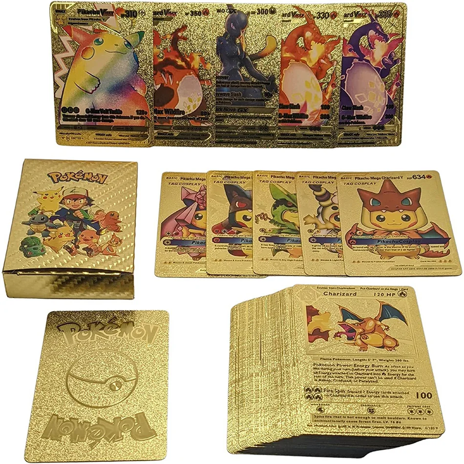 54 шт. золотых карт Pokemon, золотые буквы, металлические, Charizard Vmax Gx Series испанские игральные карты
54 шт. золотых карт Pokemon, золотые буквы, металлические, Charizard Vmax Gx Series испанские игральные карты