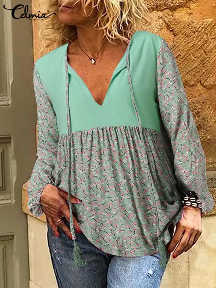 Celmia Casual Loose Patchwork Blouses Women Bohemian Floral Print Lace Up Smock Blusas Spring Vintage Long Sleeve Tunic Tops
Celmia Casual Loose Patchwork Blouses Women Bohemian Floral Print Lace Up Smock Blusas Spring Vintage Long Sleeve Tunic Tops
