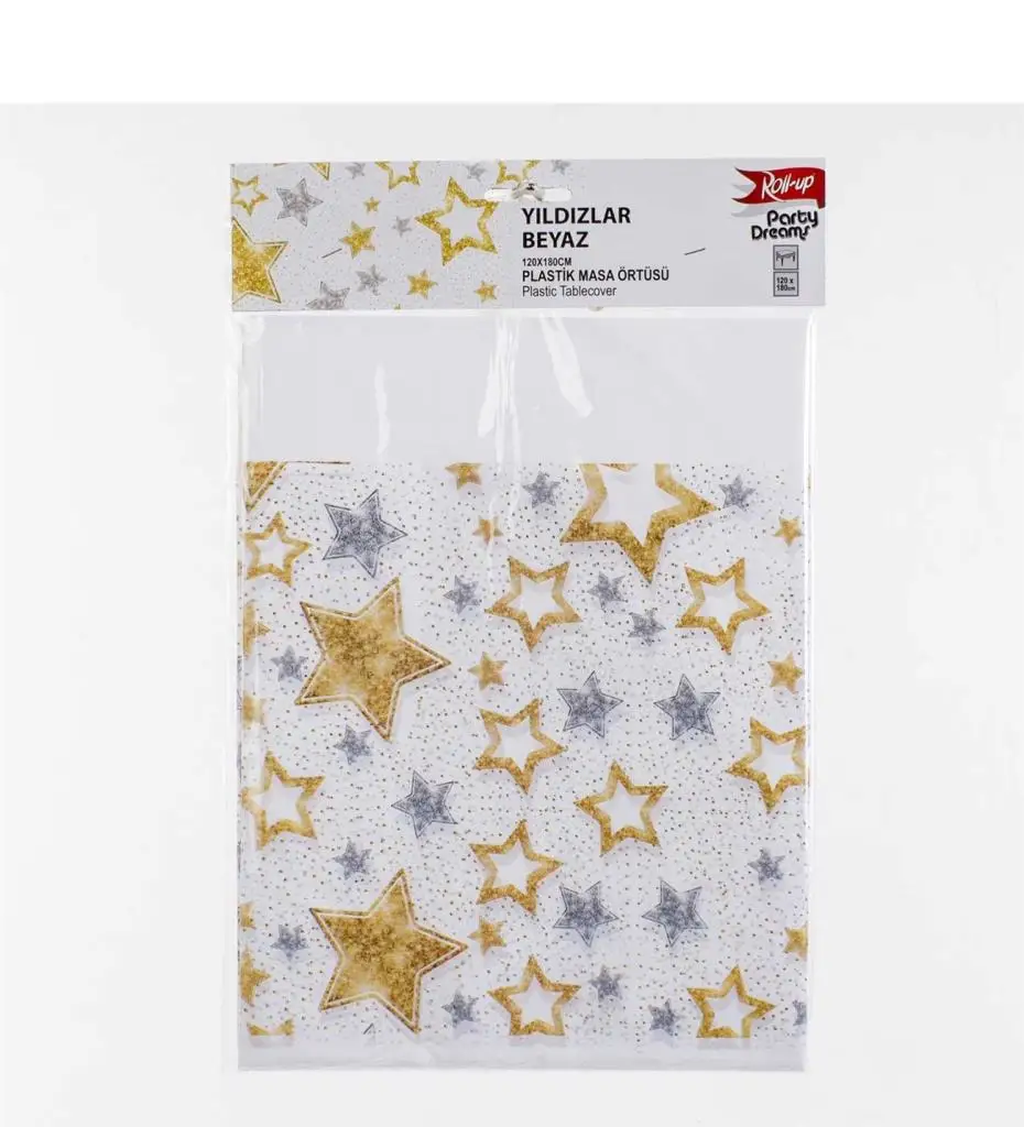 Stars White Plastic Table Cloth 120x180 cm