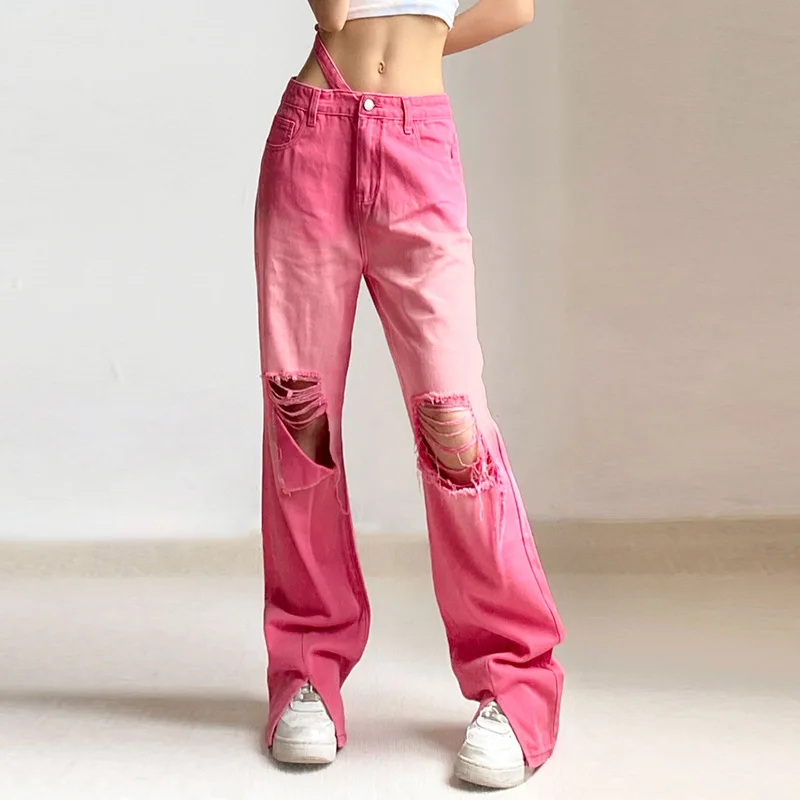Cutistation Low Waist Jeans Fall Outfits Women 2022 Pink Color Gradient Hollow Out Wide Leg Slit Baggy Denim y2k Grunge Clothes
Cutistation Low Waist Jeans Fall Outfits Women 2022 Pink Color Gradient Hollow Out Wide Leg Slit Baggy Denim y2k Grunge Clothes