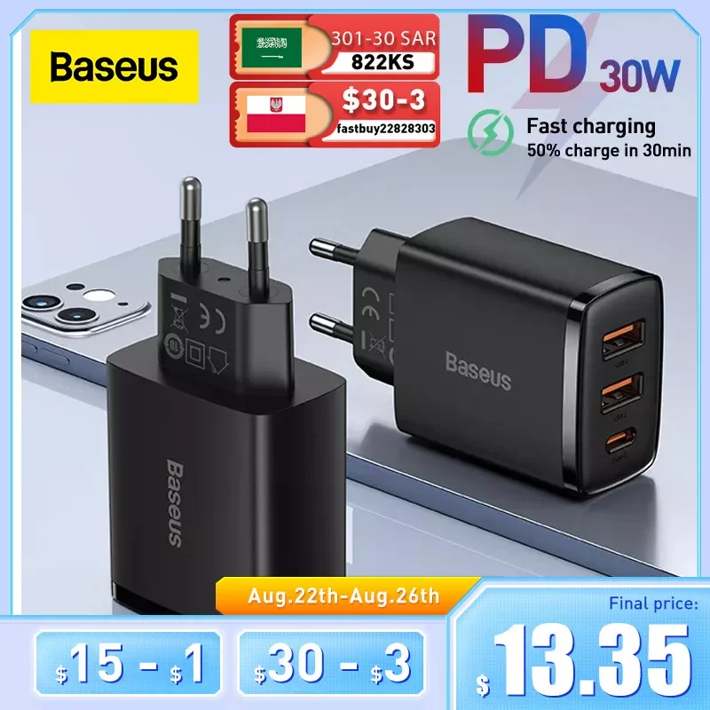 NEW2023 Baseus USB Type C Charger 30W Phone Charger Quick Charge For iPhone 13 12 Pro Max QC3.0 PD 20W Fast Charging For Samsung
NEW2023 Baseus USB Type C Charger 30W Phone Charger Quick Charge For iPhone 13 12 Pro Max QC3.0 PD 20W Fast Charging For Samsung