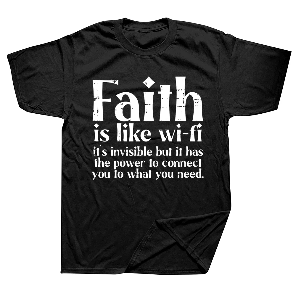

Funny Faith Is Like Wifi God Jesus Religious Christian T Shirts Cotton Streetwear Short Sleeve Birthday Gifts Summer T-shirt Men