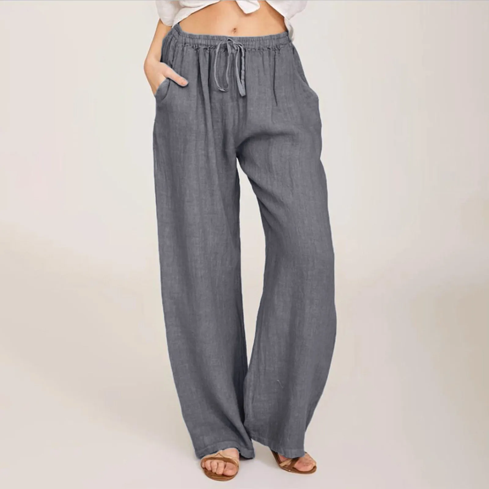 Women Cotton Linen Pants Solid Color Elastic Waist Drawstring Trousers Vintage Loose Aesthetics Trousers Wide Leg Beach Pants 
Women Cotton Linen Pants Solid Color Elastic Waist Drawstring Trousers Vintage Loose Aesthetics Trousers Wide Leg Beach Pants