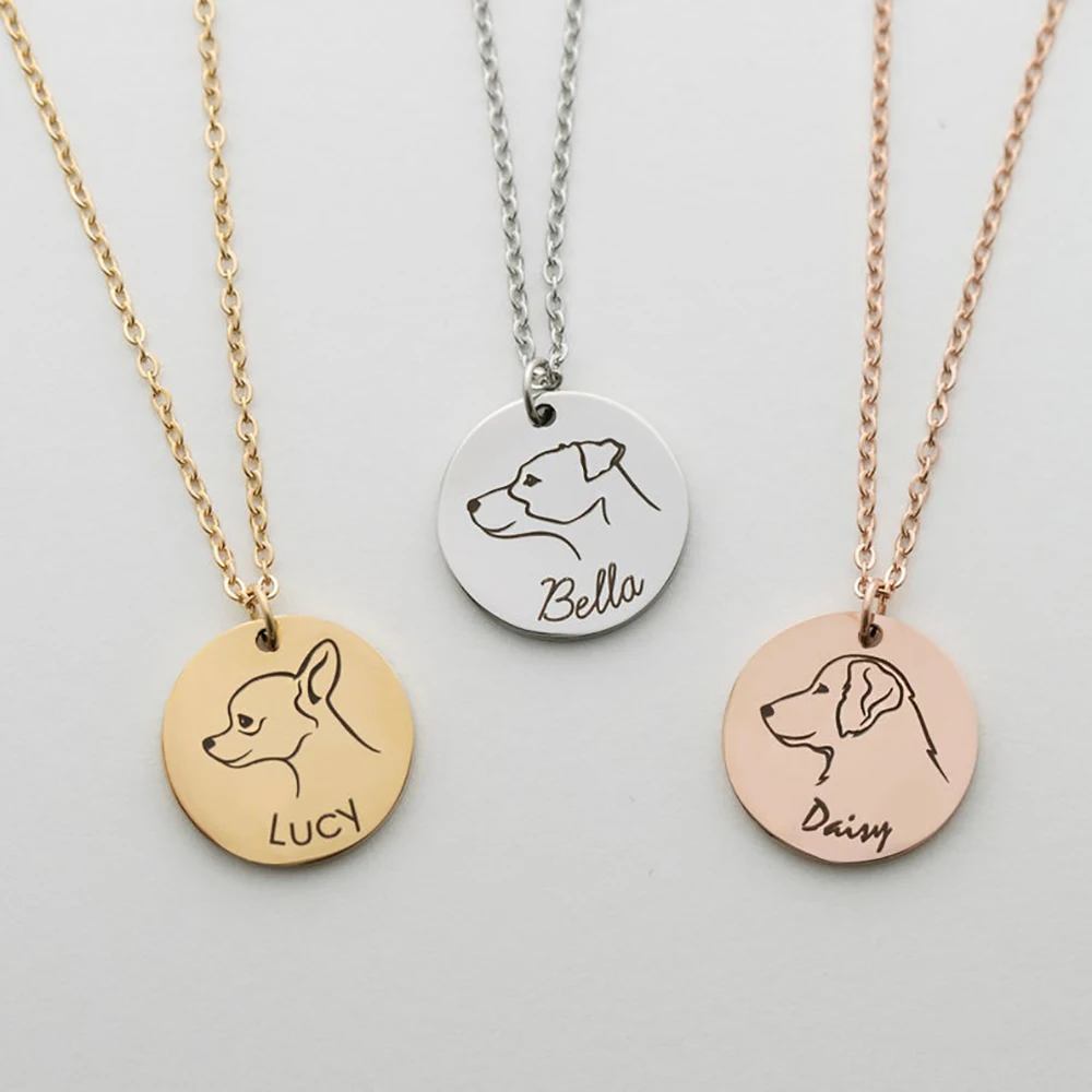 Personalized custom cute dog head round pendant necklace dog tag engraving nameplate pendant gift ladies exquisite jewelry
Personalized custom cute dog head round pendant necklace dog tag engraving nameplate pendant gift ladies exquisite jewelry