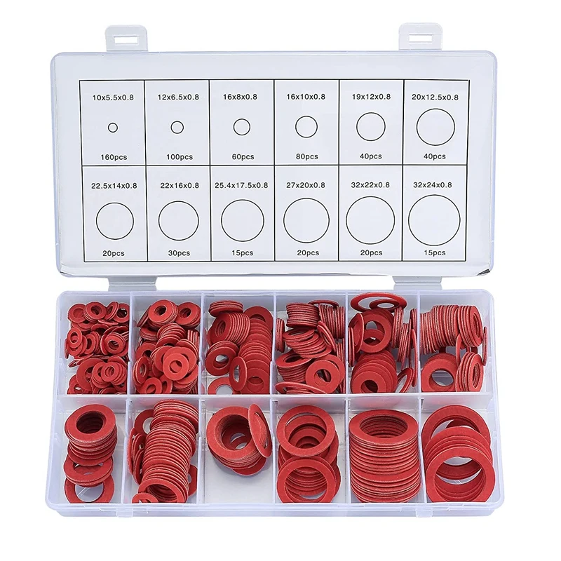 

LICG 600Pcs Fibre Washer Assorted Kit 12 Size Red Steel Paper Fiber Flat Washer Kit Flat Ring Seal Assortment Kit