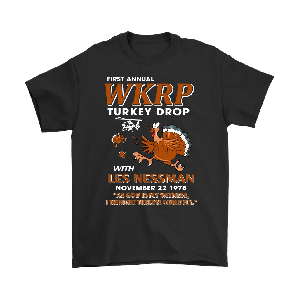 Забавные футболки WKRP с надписью Drop with Les Nessman рубашка на День Благодарения