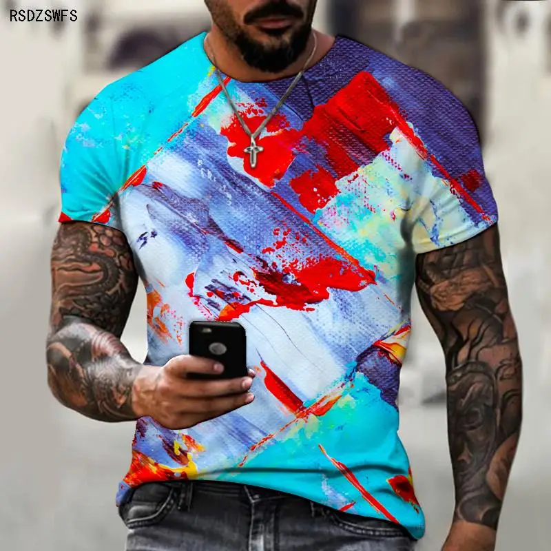 Men's retro hip-hop street stitching American short-sleeved fun printed T-shirt, color painting, cool summer, oversized T-shirt
Men's retro hip-hop street stitching American short-sleeved fun printed T-shirt, color painting, cool summer, oversized T-shirt