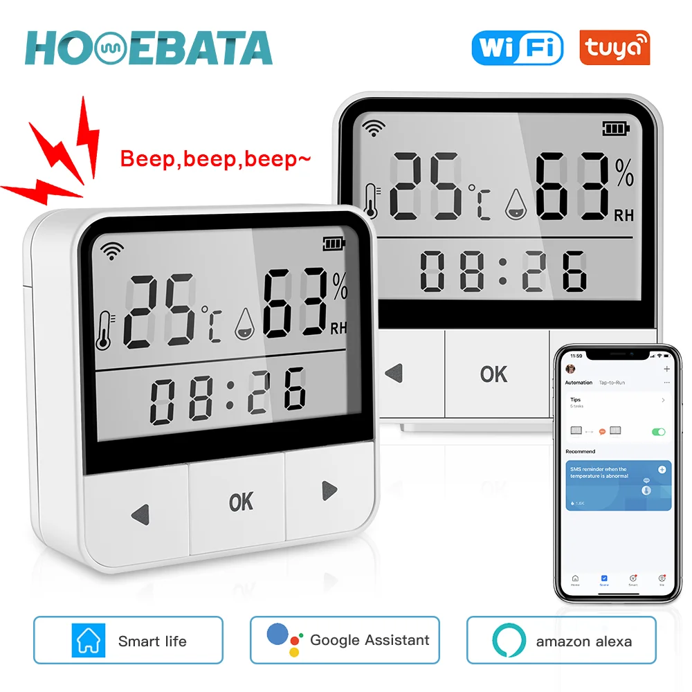 Homebata Tuya WIFI Temperature And Humidity Sensor Alarm Indoor Hygrometer Thermometer With LCD Display Support Alexa Google
Homebata Tuya WIFI Temperature And Humidity Sensor Alarm Indoor Hygrometer Thermometer With LCD Display Support Alexa Google