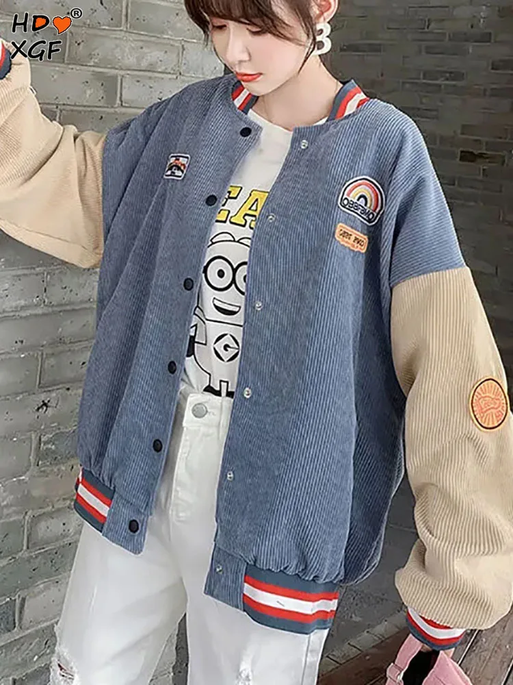 Womens Student Couple Baseball Uniform Loose Cardigans Autumn Corduroy Fashion Patchwork Long Sleeved Epaulettes Harajuku Jacket
Womens Student Couple Baseball Uniform Loose Cardigans Autumn Corduroy Fashion Patchwork Long Sleeved Epaulettes Harajuku Jacket