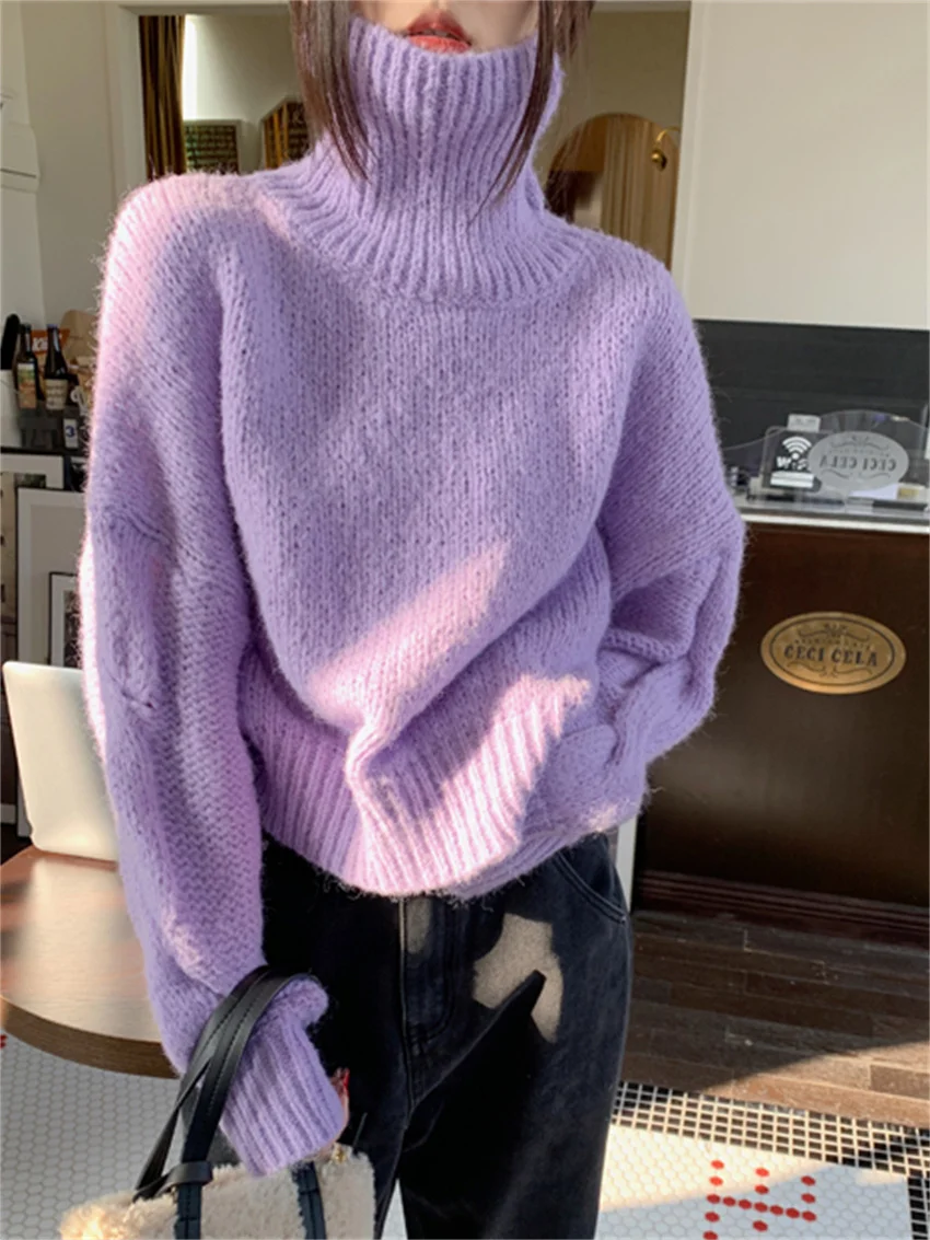 New Purple Sweaters Turtleneck Women Solid Loose Hot Sale Chic Casual Office Lady Winter Knitted Pullovers New Slim Warm
New Purple Sweaters Turtleneck Women Solid Loose Hot Sale Chic Casual Office Lady Winter Knitted Pullovers New Slim Warm