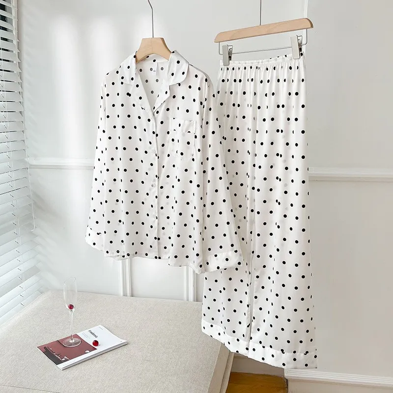 2PCS PJS Set Lady Pajamas Casual Home Clothes Print Dot Nightgown Turn-down Collar Sleepwear Lingerie Long Sleeve Nightwear
2PCS PJS Set Lady Pajamas Casual Home Clothes Print Dot Nightgown Turn-down Collar Sleepwear Lingerie Long Sleeve Nightwear