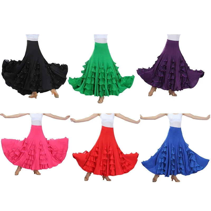 

6 Colors Modern Waltz National Standard Dance Wear Long Skirt Splicing Big Hemlines Dancing Stage Practice Training Clothes