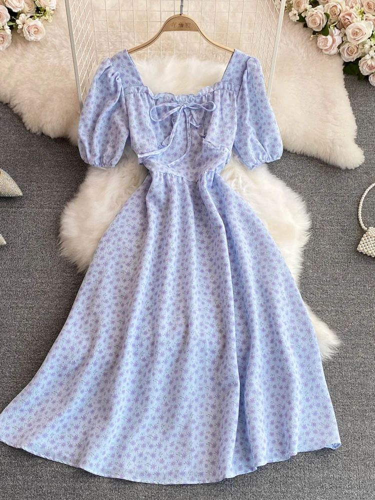 Summer Sweet Women Floral Printed Chiffon Dress Elegant Square Collar Short Puff Sleeve High Waist A-Line Big Swing Vestidos New
Summer Sweet Women Floral Printed Chiffon Dress Elegant Square Collar Short Puff Sleeve High Waist A-Line Big Swing Vestidos New