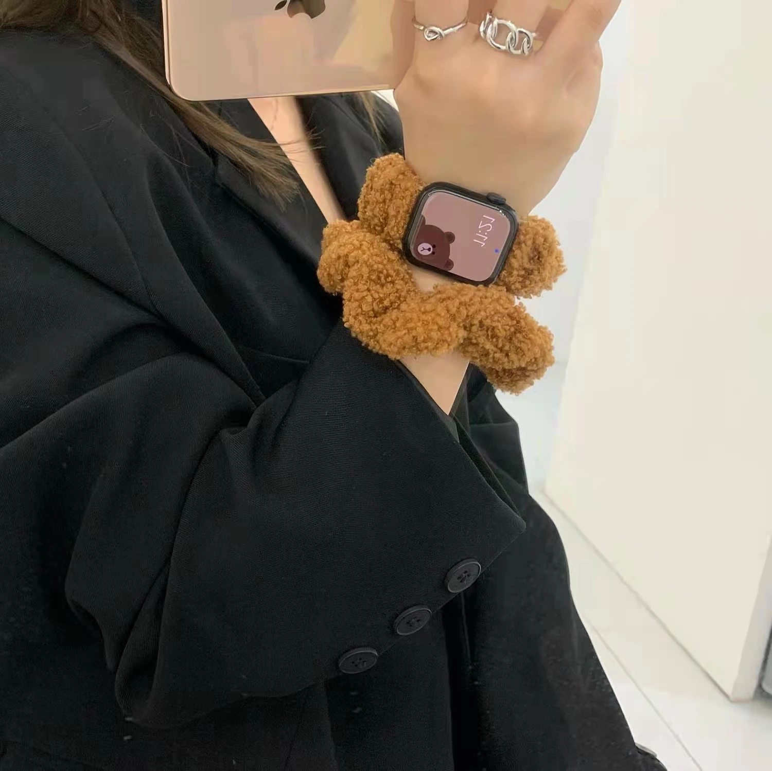 Эластичный плюшевый ремешок для Apple Watch Band Series 7 6 5 Женская фотопетля 38 40 мм 41 44 iwatch