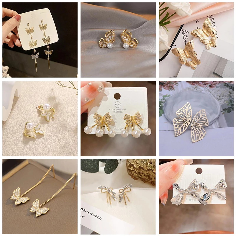 Fashion Full Rhinestone Butterfly Earrings for Women Bowknot Gold Korean Crystal Pearl Stud Earrings 2 in1 Party Jewelry серьги
Fashion Full Rhinestone Butterfly Earrings for Women Bowknot Gold Korean Crystal Pearl Stud Earrings 2 in1 Party Jewelry серьги