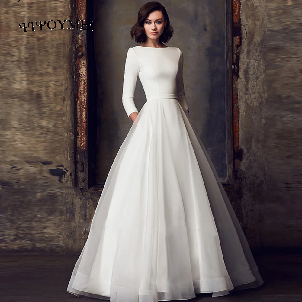 Elegant Satin Wedding Dresses For Women 2021 White Three Quater Sleeves A-Line Pockets Vintage Bride Dress Simple Robe De Mariee
Elegant Satin Wedding Dresses For Women 2021 White Three Quater Sleeves A-Line Pockets Vintage Bride Dress Simple Robe De Mariee