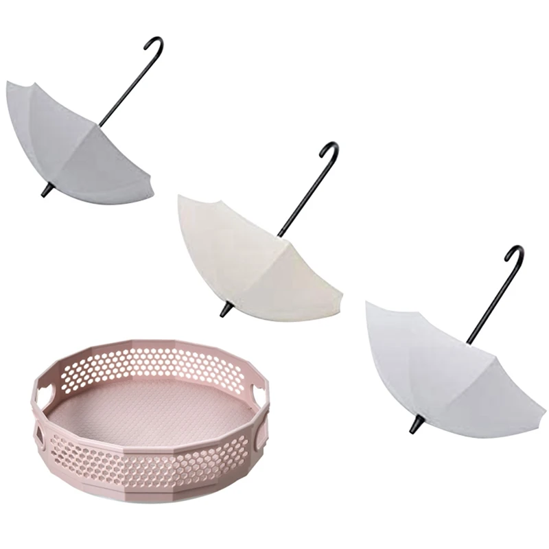 3 Pcs Umbrella Shaped Key Hanger Non-Stick Hook & 1 Pcs Storage Tray Drain Rack Turntable Rotating Tray Pink
3 Pcs Umbrella Shaped Key Hanger Non-Stick Hook & 1 Pcs Storage Tray Drain Rack Turntable Rotating Tray Pink