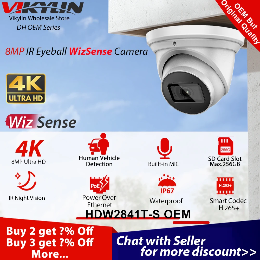 Vikylin 4K 8MP Outdoor Security Camera For Dahua OEM HDW2841T-S WizSense POE MIC SD Card Slot H.265 IR 30m IVS Onvif IP67 IP Cam
Vikylin 4K 8MP Outdoor Security Camera For Dahua OEM HDW2841T-S WizSense POE MIC SD Card Slot H.265 IR 30m IVS Onvif IP67 IP Cam