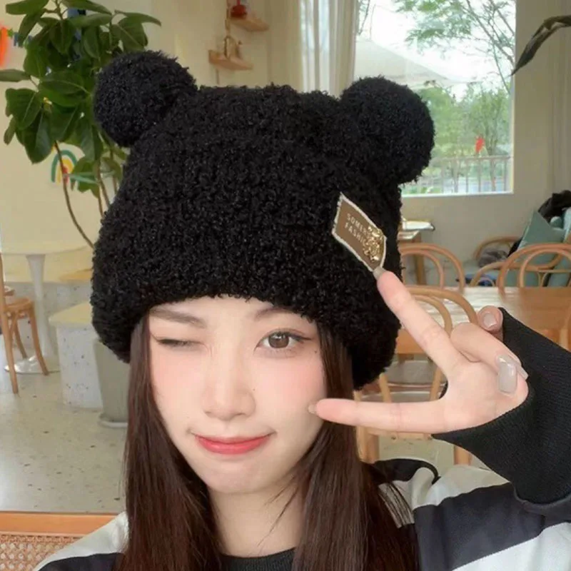Winter Warm Bear Ear Velvet Plush Hat Knitted Beanie Hat Metal Bear Label Thickened Ear Protection Women Outdoor Accessories
Winter Warm Bear Ear Velvet Plush Hat Knitted Beanie Hat Metal Bear Label Thickened Ear Protection Women Outdoor Accessories